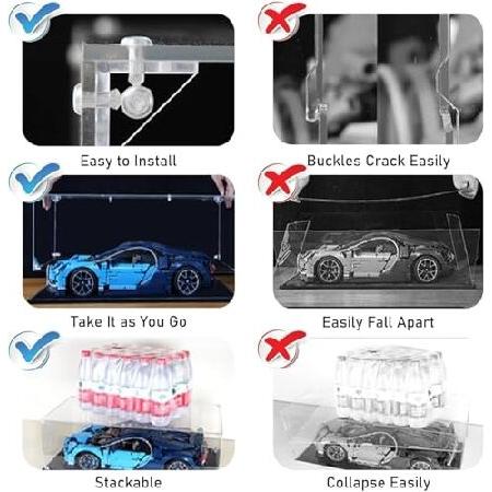 Large Clear Acrylic Display Case for Organizing Kids Toys/ Action Figures/Lego Model Doll Toys Display,Transparent Box Dustproof Protection with Wood-の画像