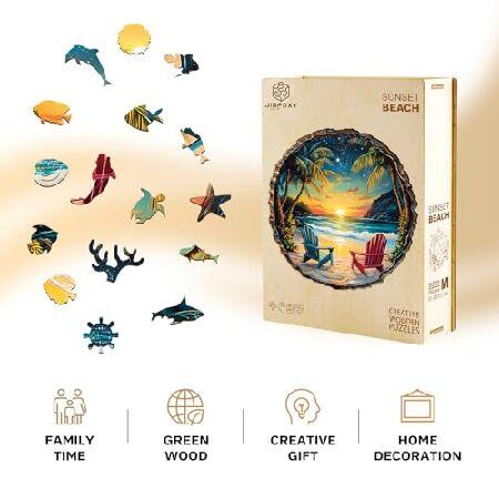 Jigfoxy 木製パズル 大人用 サンセットビーチ 木製ジグソーパズル 大人用 ユニークな動物の形のウッドカットパズル 家族 友達 パズル愛好家向け (長さ-13.4インの画像