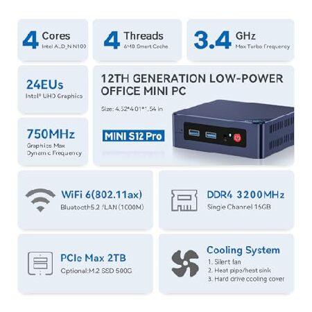 Beelink Mini S12 Pro PC、12th Intel Alder Lake-N100 (最大3.4GHz