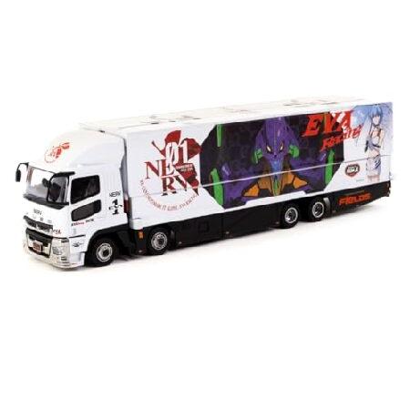【新品】1/64 Mitsubishi Fuso EVA トラック ミニカー 1/64 Tarmac Works Fuso Truck with Transporter White Graphics EVA