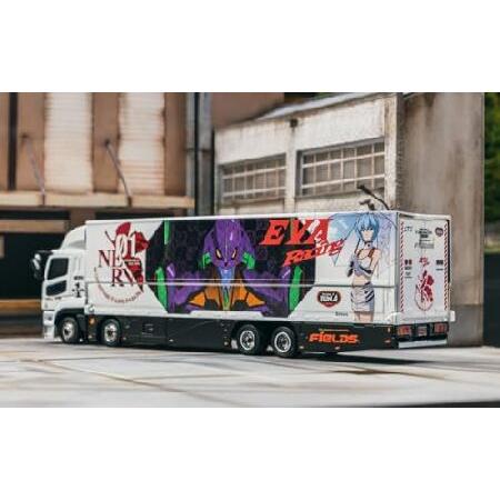 1/64 Tarmac Works Fuso Truck with Transporter White with Graphics EVA Racing Truck64 Series Limited Edition Diecast Model - T64T-TL001-EVA