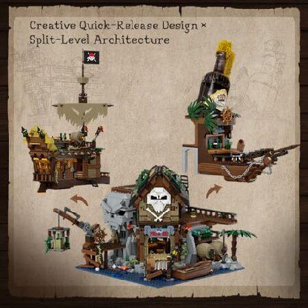 PANTASY Pirate Pub 組み立てキット - モジュラー難破船居酒屋建築デッキ テラスバー、ラムボトル、海賊フィギュア付き - 大人とコレクターのためのクリエイティ_2