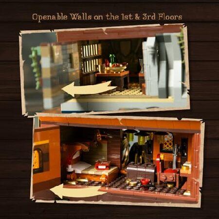 PANTASY Pirate Pub 組み立てキット - モジュラー難破船居酒屋建築デッキ テラスバー、ラムボトル、海賊フィギュア付き - 大人とコレクターのためのクリエイティ_3