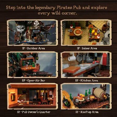 PANTASY Pirate Pub 組み立てキット - モジュラー難破船居酒屋建築デッキ テラスバー、ラムボトル、海賊フィギュア付き - 大人とコレクターのためのクリエイティ_4