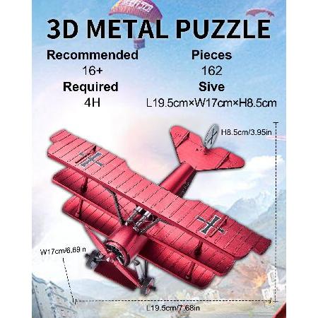 Piececool 3Dメタルパズル 大人用 Fokker Dr-1 トライプレーン メタルモデルキット 軍用飛行機モデルキット DIY趣味 ホームデコレーション 最高のギフトの画像