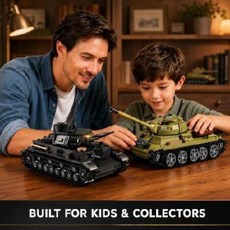 WW2 正規陸軍特車精神的な統合仕かける LEDともし火付き添い人 Panzer IV ＆ T-34 軍用特車 ひな型一揃いの道具  ミリタリー愛好者へのコレクターギフトアイデア 8歳以上 成年者 (1201ピー