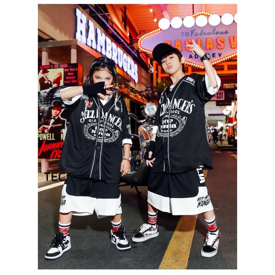 キッズダンス衣装 セットアップ 黒 シャツ ベースボール キッズダンス衣装 セットアップ 黒 シャツ ベースボール