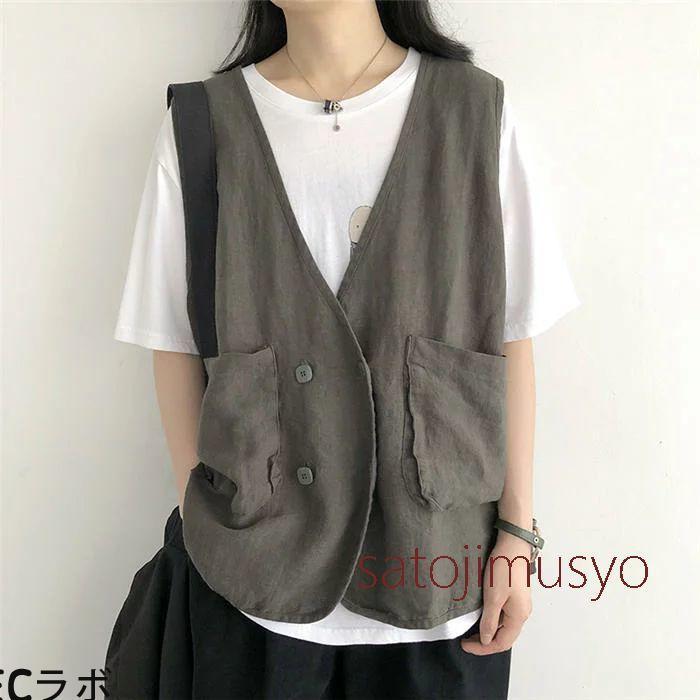 春夏物　TRUBE オシャレデザイン　綿麻ベスト　ゆったりサイズ 春夏物 TRUBE オシャレデザイン 綿麻ベスト ゆったりサイズ 春夏