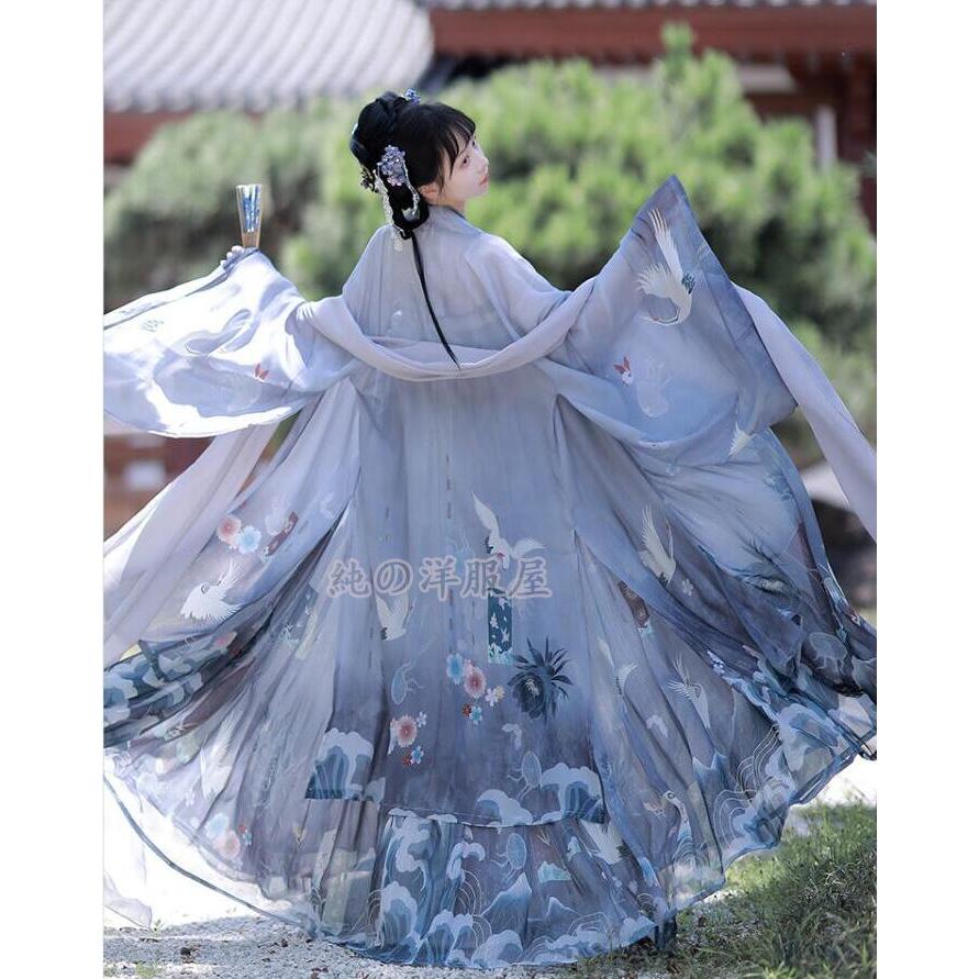 中華風チャイナドレス レディース唐装漢服鶴プリント華流ステージ 