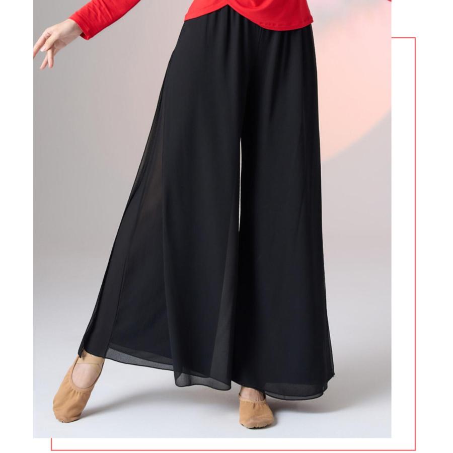 新品　社交ダンス　ワイドパンツ　黒　レッスン　シフォン　ズボン　6297 新品 社交ダンス ワイドパンツ 黒 レッスン シフォン ズボン