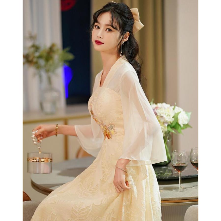 膝上ドレス七分袖シースルーフリルキャサリンマランドリーノ