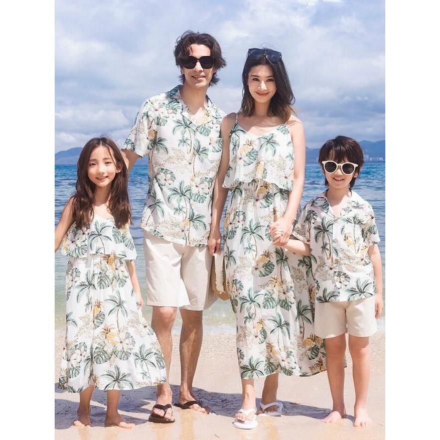 親子ペアルック 夏服 家族お揃いウエア アロハ 半袖シャツ＋ショート 