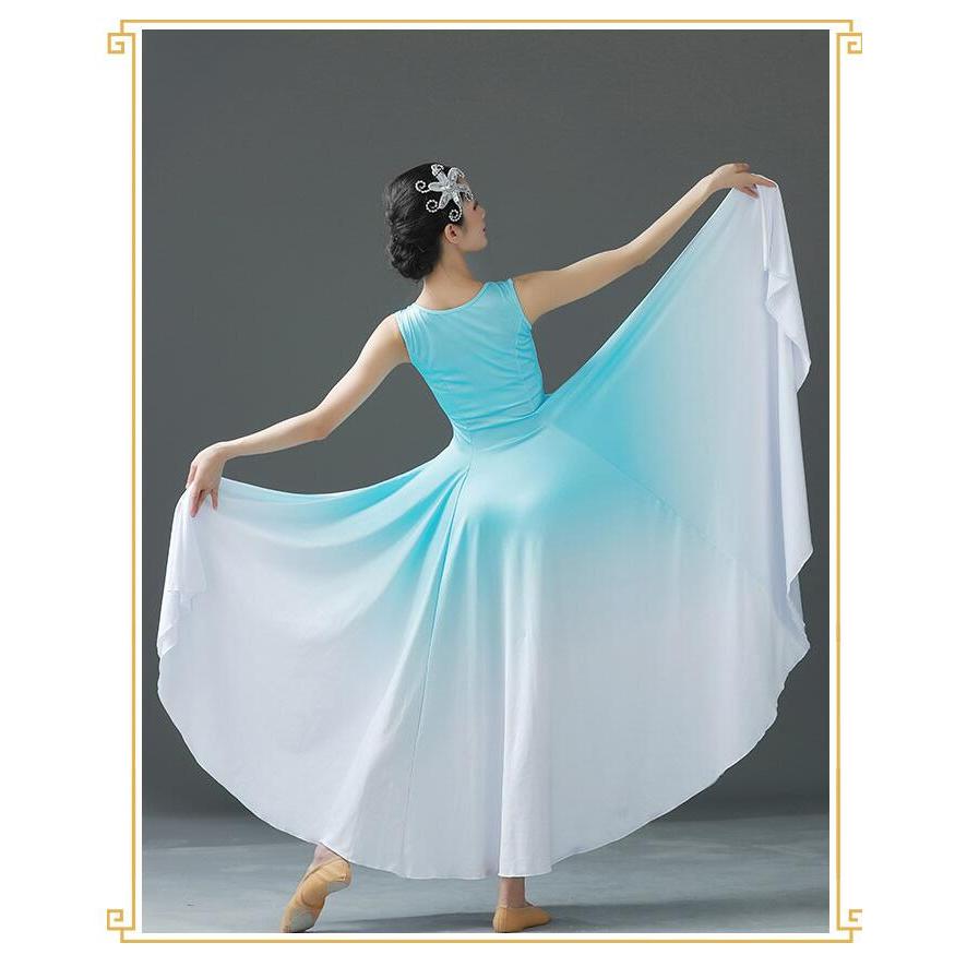 モダンドレス グラデーション 広がる ワンピース ロング丈 大きい裾  