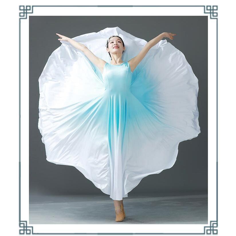 モダンドレス グラデーション 広がる ワンピース ロング丈 大きい裾  