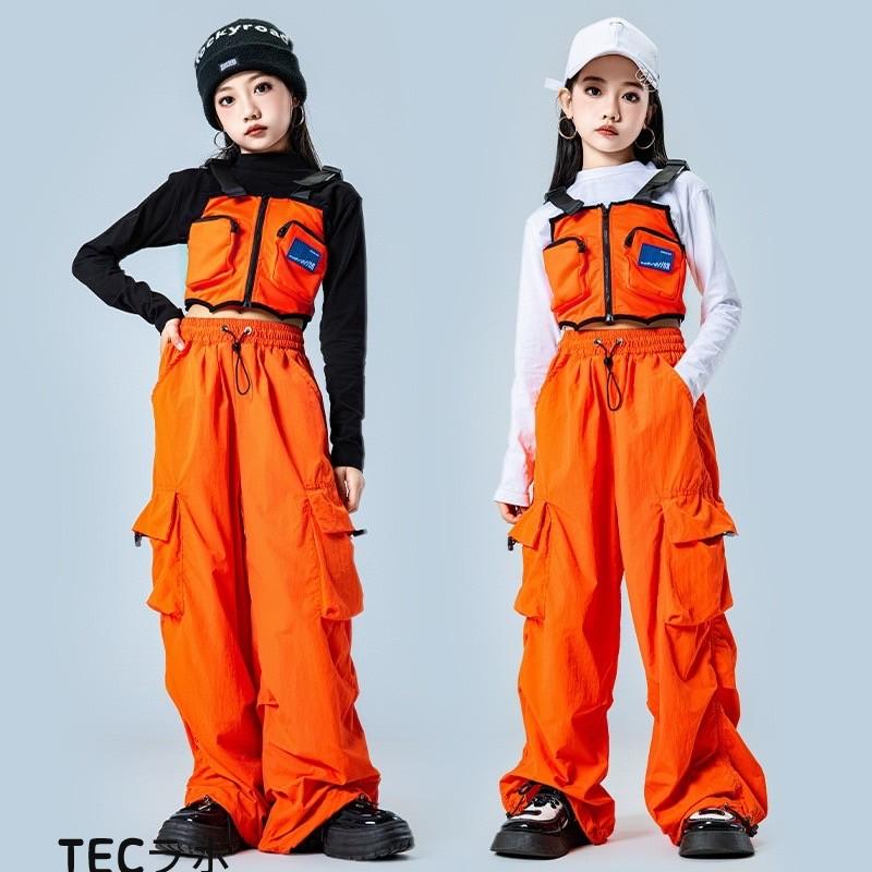 キッズダンス衣装 セットアップ オレンジ ベスト カーゴパンツ キッズダンス衣装 セットアップ オレンジ ベスト カーゴパンツ