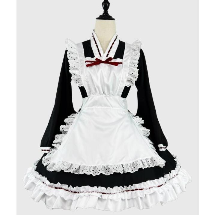 メイド服 改良 着物 和物ドレス 長袖 和風 メイドコス 膝丈 メイド服 改良 着物 和物ドレス 長袖 和風 メイドコス 膝丈
