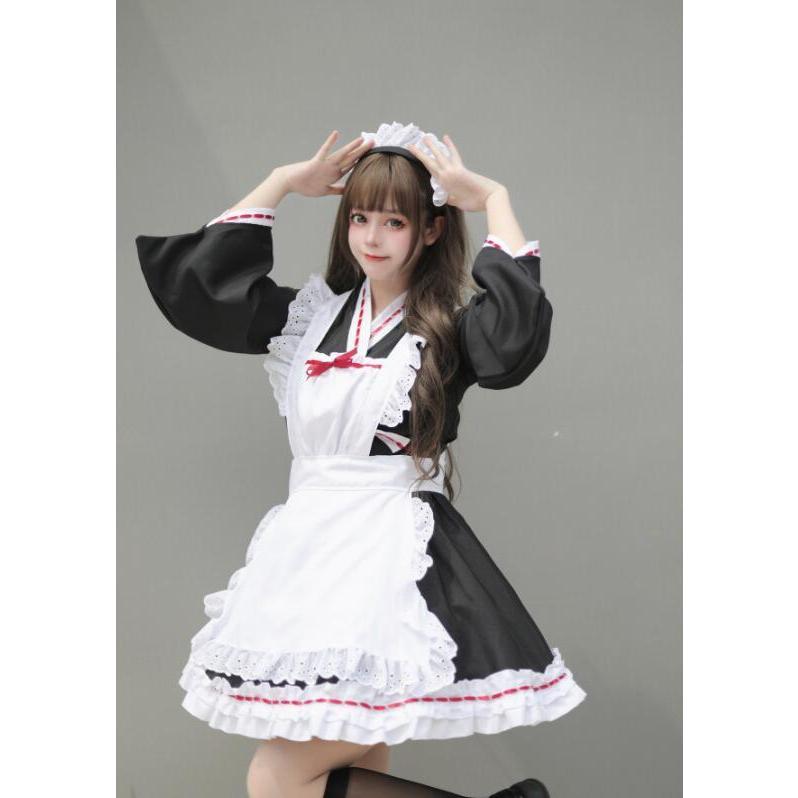 メイド服 改良 着物 和物ドレス 長袖 和風 メイドコス 膝丈 ショート丈  