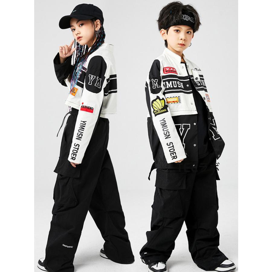 2WAY レーシングスーツ キッズダンス衣装 セットアップ かっこいい ジャケット 男の子 女の子 おしゃれ トップス スタジャン ダボパン カーゴパンツ ジャズダン｜teclabo2｜06