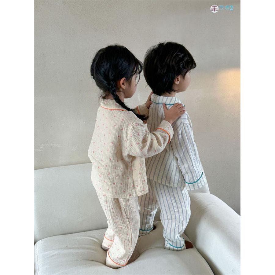 韓国人気 A.madeストライプパジャマ カップル3size 2color 楽天