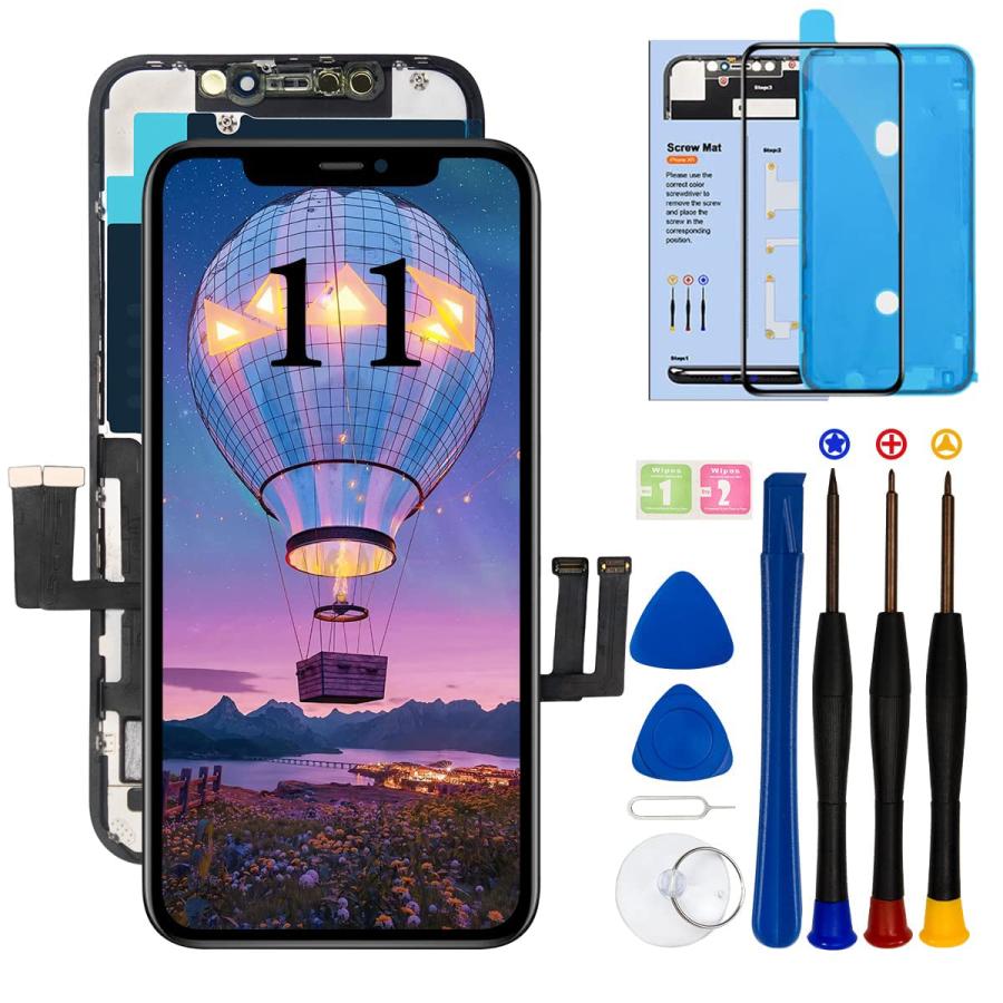 iPhone 11 フロントパネル 液晶パネル LCD 画面交換 画面修理 保護フィルム+防水シール付き+ LCD 画面修理キット 黒 6.1インチ（Yahoo!・Wonder-SHOP）