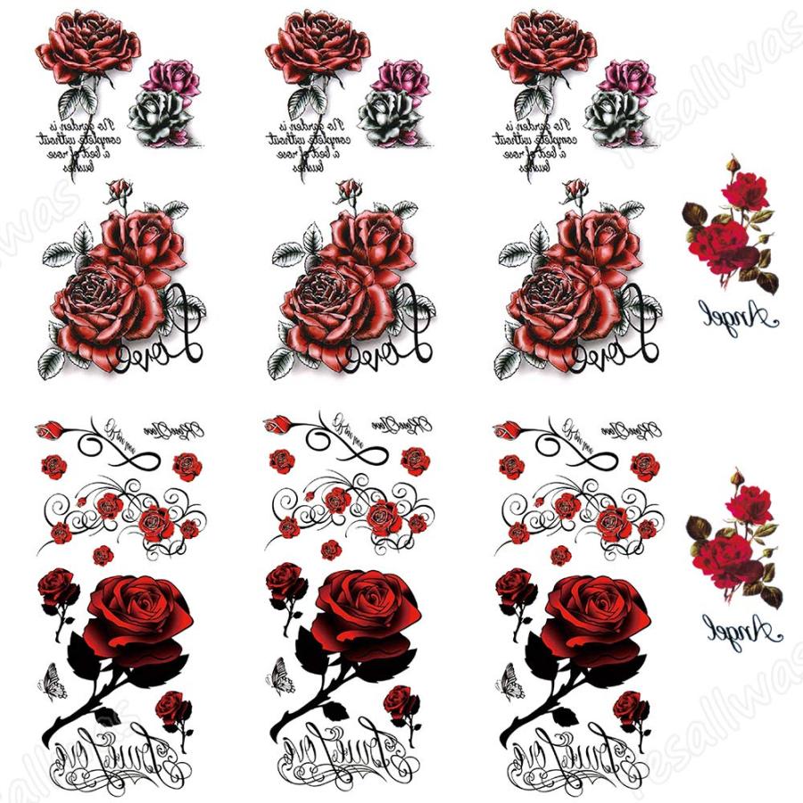 タトゥーシール トライバル 薔薇 赤 黒 8枚セット ロース Rose 長持ち