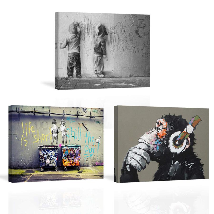 No.249木枠付きキャンバスアート　パンダの絵画　バンクシー　バスキア Amazon.co.jp: Banksy バンクシー パンダ 絵画 パンダが銃を持つ 抽象