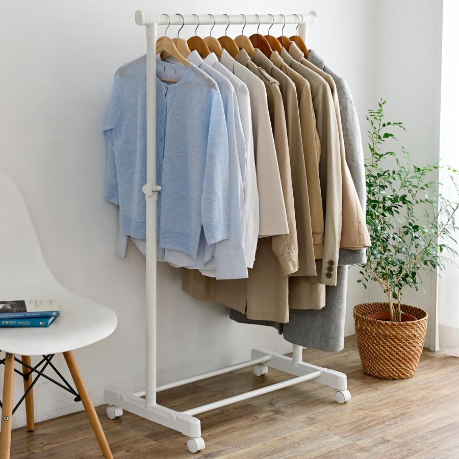 山善 ハンガーラック キャスター付き 縦伸縮 シングル 幅75×奥行43×高