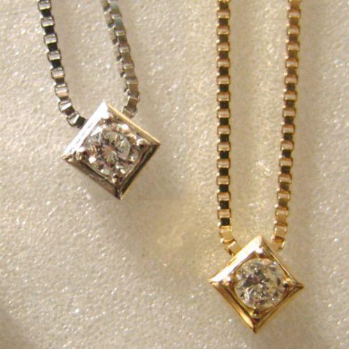 K18一粒ダイヤモンド プチネックレス スクエア : ジュエリー工房