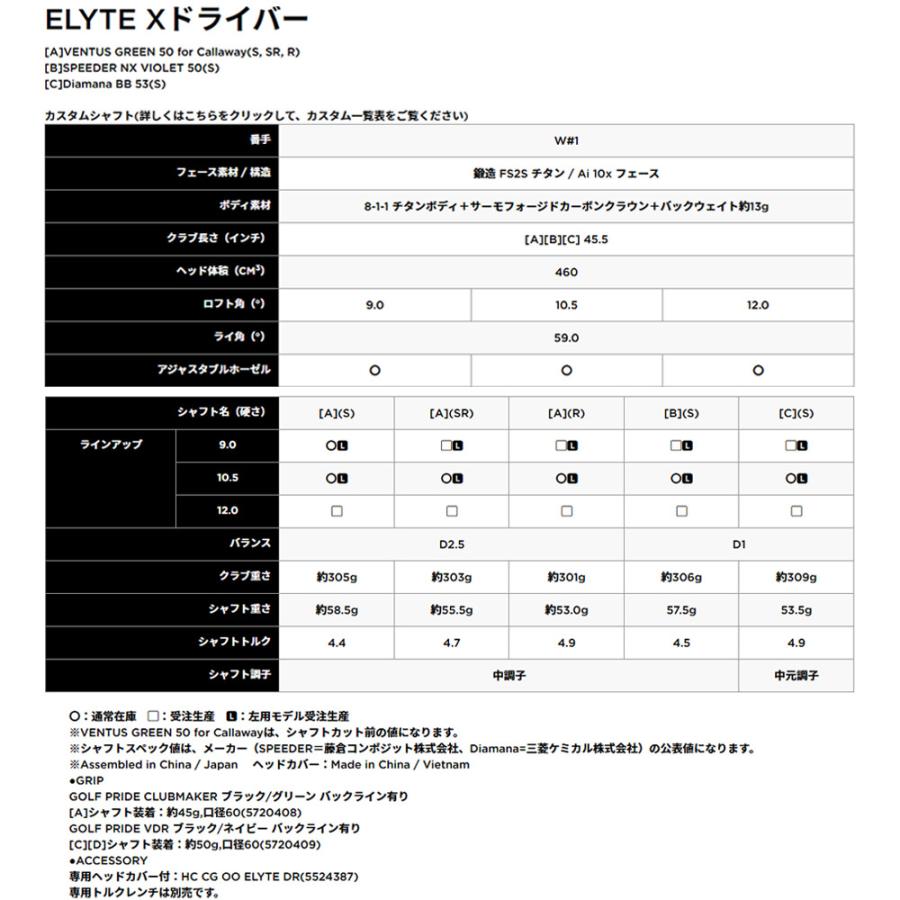 Callaway 純正シャフト ELYTE X DRIVER キャロウェイ エリート Callaway 純正シャフト ELYTE X DRIVER キャロウェイ エリート