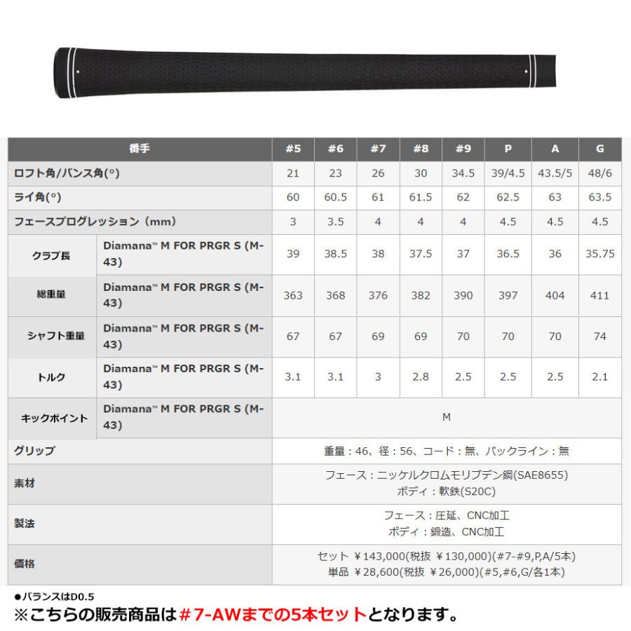 RS PRGR 03 アイアン Diamana M For 7-AW/5本セットプロギア 2025 爆買