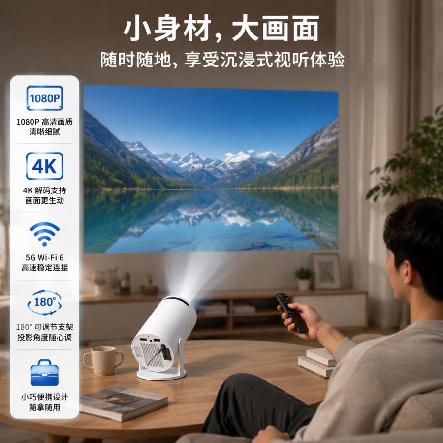 プロジェクター 小型 家庭用【天井投影対応】180°回転 Android TV搭載 Netflix・YouTube対応 スマホ接続 Wi-Fi 6 1080P対応 4K入力対応 無線接続 Type-C |  | 02