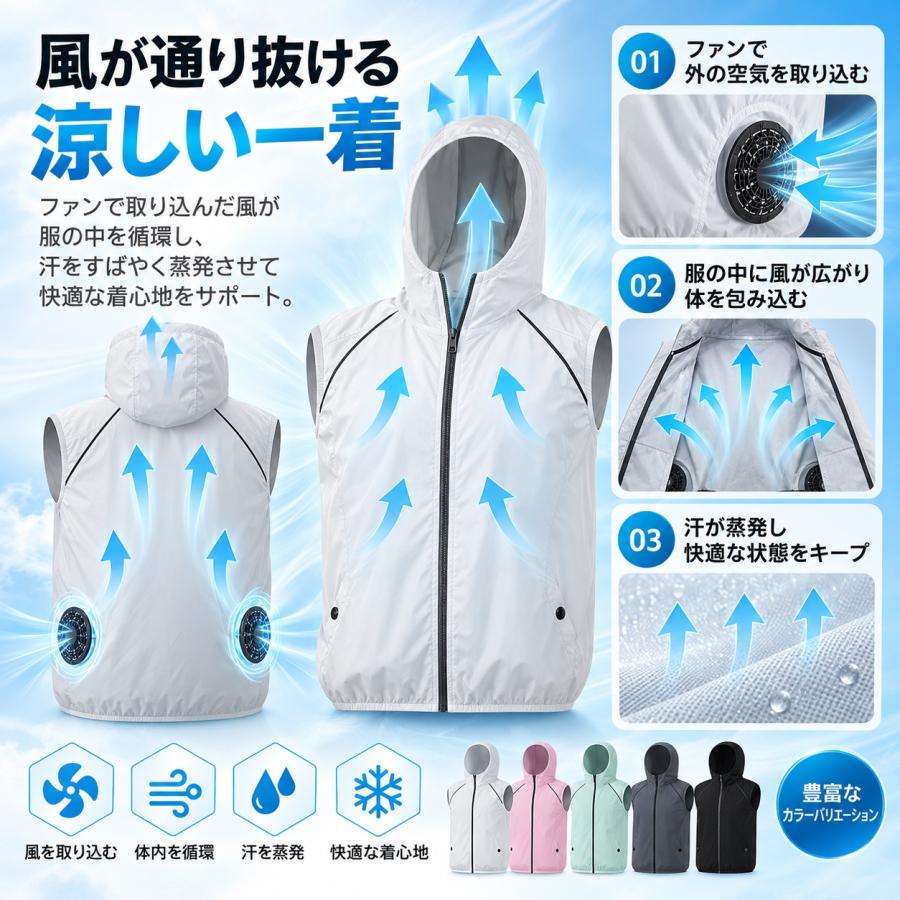 空調作業服 空調ベスト フルセット ワークマン服 ファン付き 3段階強風