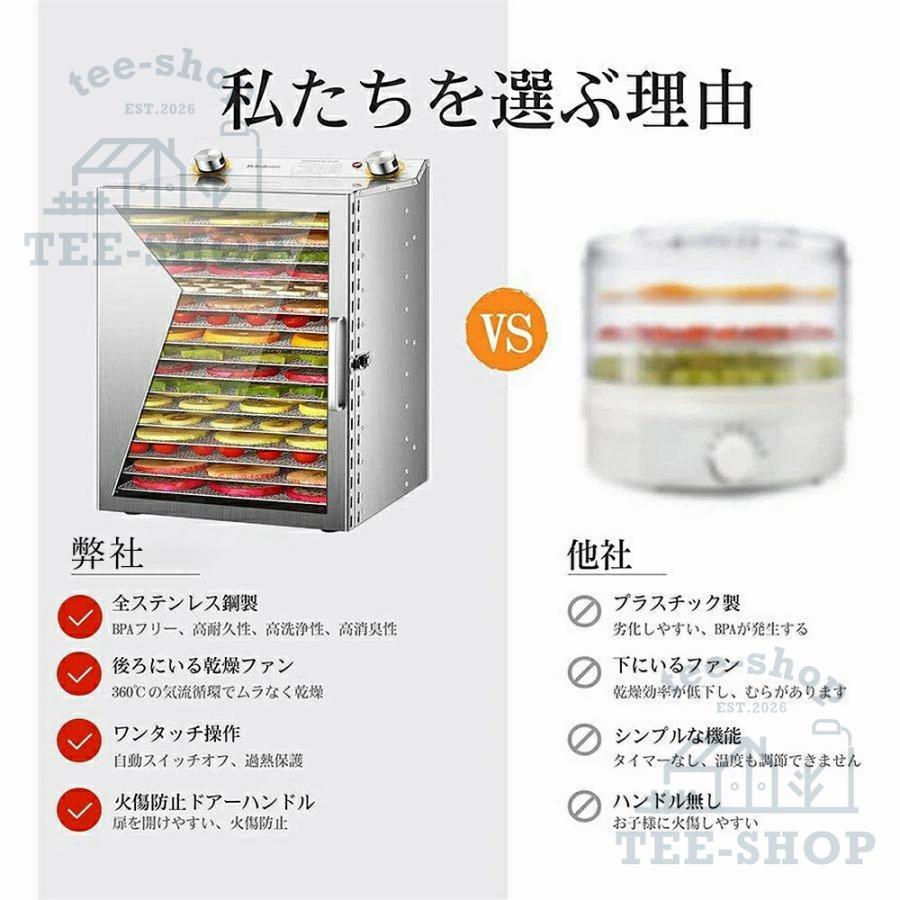 食品乾燥機 大容量18層 12時調節 90°加熱 静音 上開きドア ステンレス