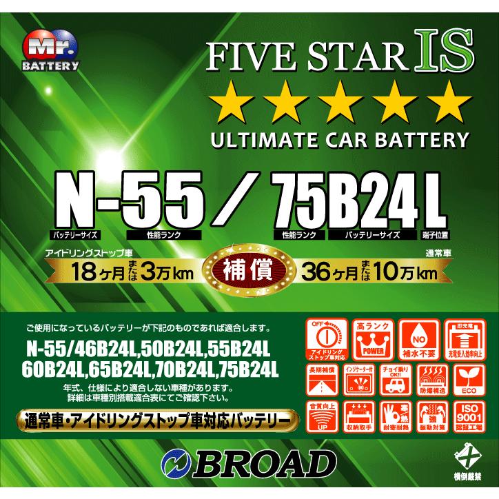 N 55 70b24l ファイブスター Is アイドリングストップ車対応バッテリー ノーマル車にも使用可能 送料無料 沖縄 離島 北海道は除く Fstisn 55 リードマスター 通販 Yahoo ショッピング