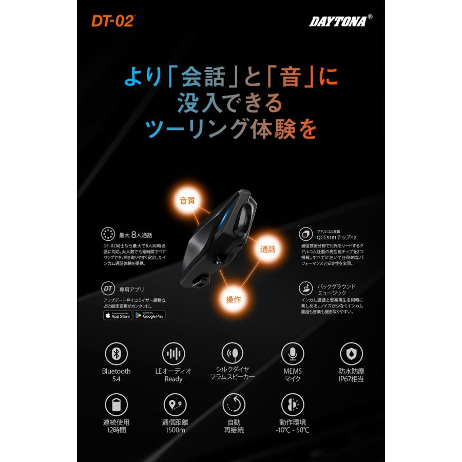 DAYTONA デイトナ   4909449602287  25031 DT-02インカム ワイヤーマイクユニット バイク用 インカム 8人通話 低遅_2