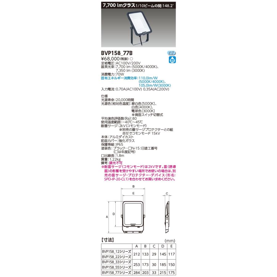 ★TOSHIBAライテック電源ユニット内蔵小角形LED投光器未使用品★ TOSHIBA（東芝） 東芝ライテック BVP158_77B (BVP15877B）LED小形