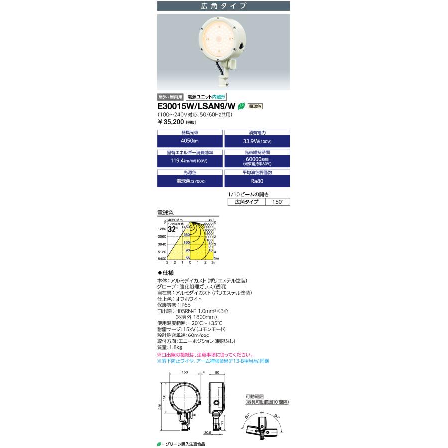 岩崎電気 E30015W/LSAN9/W (E30015WLSAN9W) (レディオック フラッド