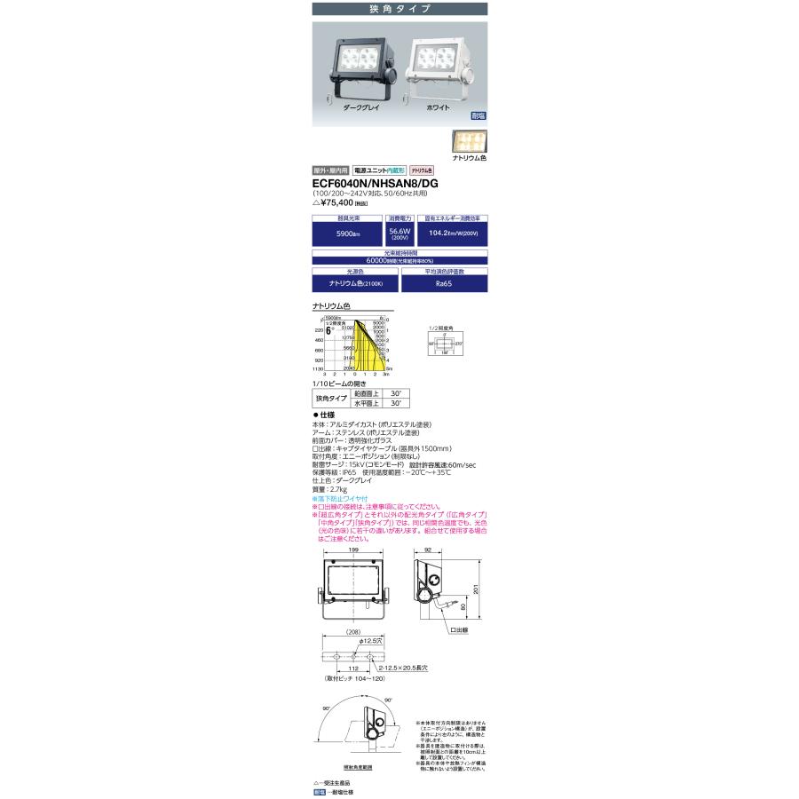 岩崎電気 ECF6040N/NHSAN8/DG LEDioc FLOOD NEO (レディオック フラッド ネオ) 60クラス 狭角タイプ ナトリウム色タイプ (ECF6040NNHSAN8DG) 受注生産品
