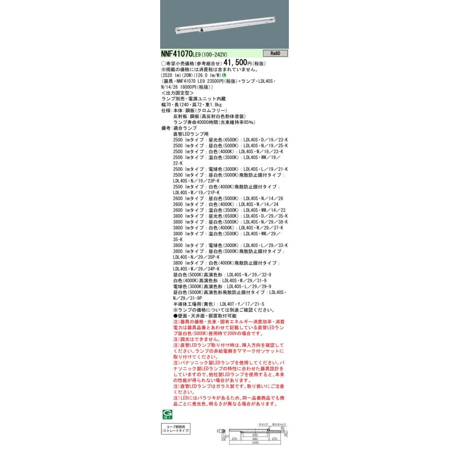 Panasonic（パナソニック） NNF41070LE9 (ランプ別売) 天井直付型・壁