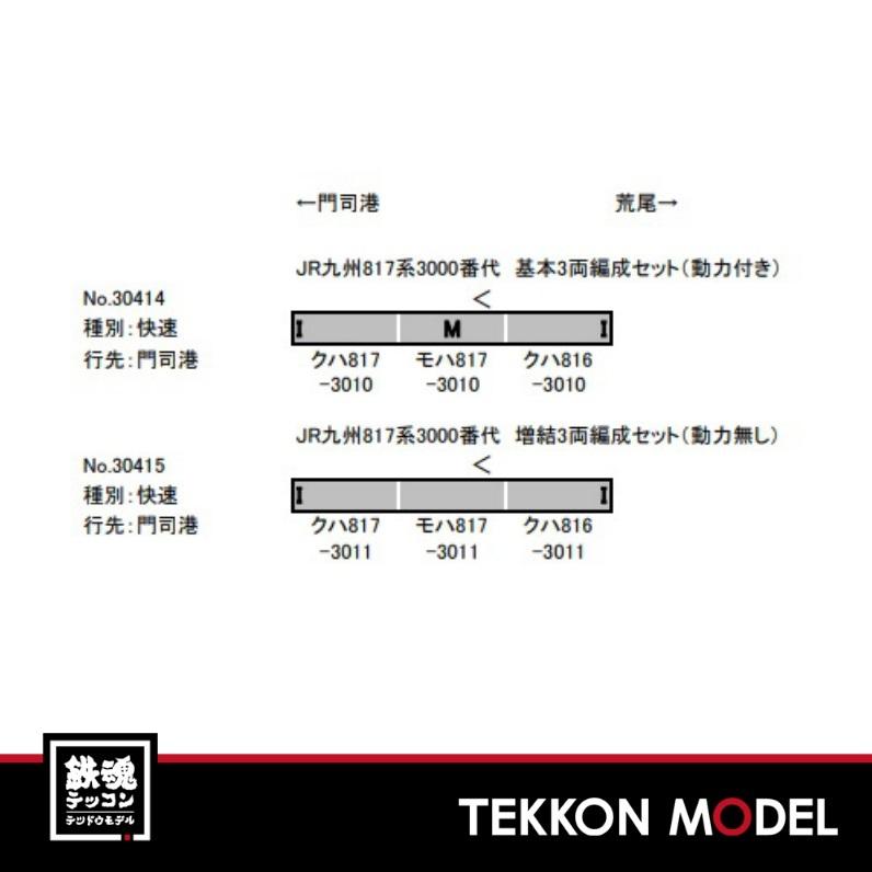 Nゲージ GreenMax 30414 JR九州817系3000番代　基本3両編成セット（動力付き）｜tekkonmodel｜02