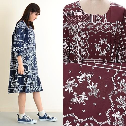 merlot メルロー 姫と王子のフォークダンス柄ワンピース 7分袖