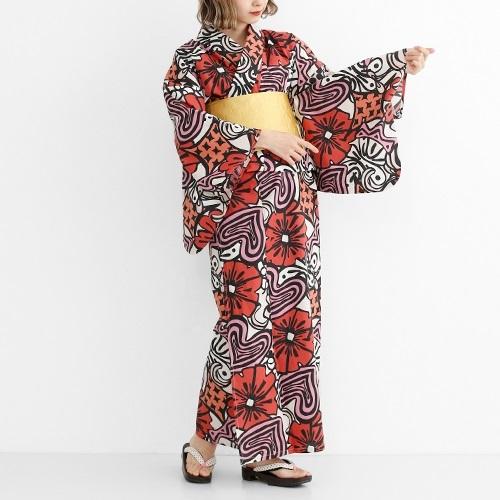 【新品未使用】【レア】トランプ柄 浴衣 単品 レッド 個性的 MERLOT（メルロー） トランプ柄の浴衣の3点セット(浴衣＋帯＋下駄