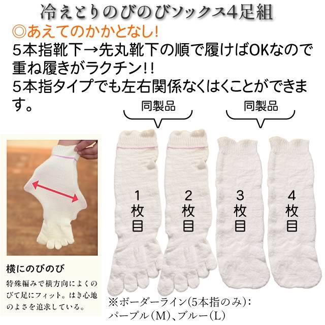 大法紡績 冷えとりのびのびソックス 〔シルク&ウール〕4足セット 〔5本指2足+先丸靴下2足〕 【送料当店負担】