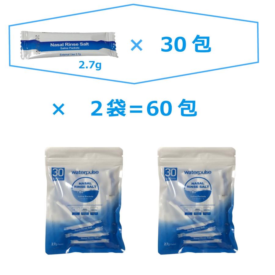 鼻うがい 生理食塩水 精製塩NASAL RINSE SALT  waterpulseYT-300専用 2.7g（300ml1回分）×30包×2(60回分) 鼻うがい 塩
