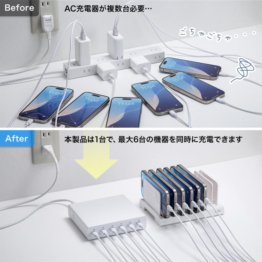 USB PD対応AC充電器(6ポート・合計72W) SANWA SUPPLY (サンワサプライ) ACA-PD98 | SANWA SUPPLY | 03
