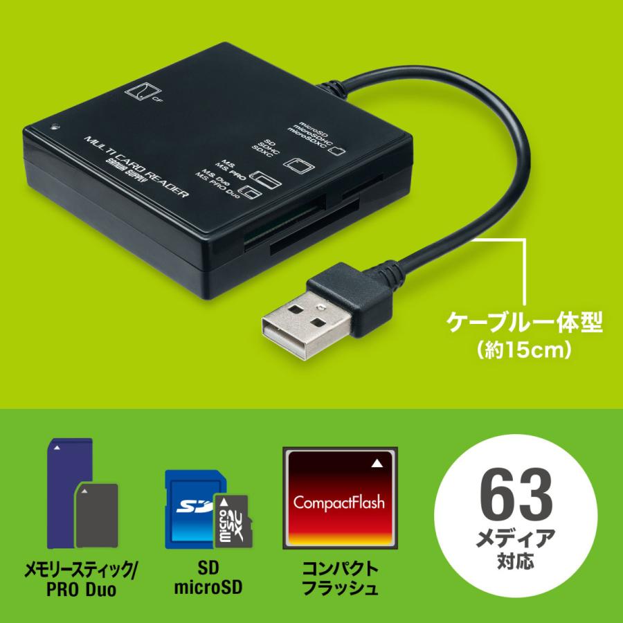 USB2.0 カードリーダー(ブラック) SANWA SUPPLY (サンワサプライ) ADR-ML23BKN｜telaffy｜04