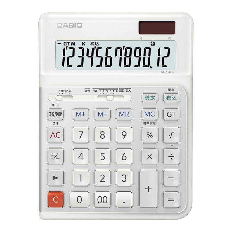人間工学電卓(左手) デスクタイプ 12桁 ホワイト CASIO (カシオ) DE-12D-L-WE-N★の画像