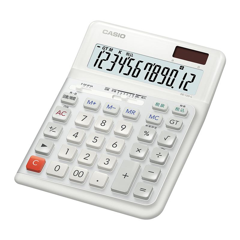 人間工学電卓(左手) デスクタイプ 12桁 ホワイト CASIO (カシオ) DE-12D-L-WE-N★の画像