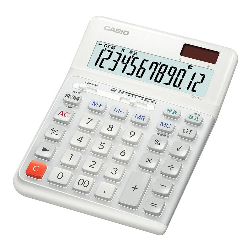 人間工学電卓(右手) デスクタイプ 12桁 ホワイト CASIO (カシオ) DE-12D-WE-N★の画像