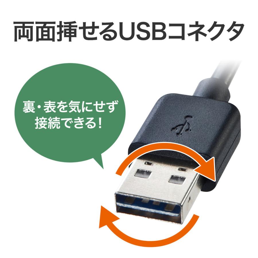 両面挿せるUSBケーブル(A-Aタイプ・0.5m・ブラック) SANWA SUPPLY (サンワサプライ) KU-RAA05 | SANWA SUPPLY | 02